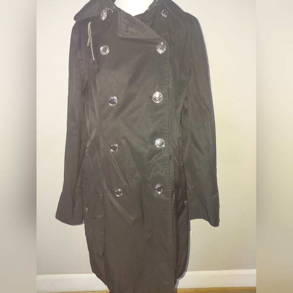 Michael Kors Cotton Blend Lined Trench Coat Black Size Medium